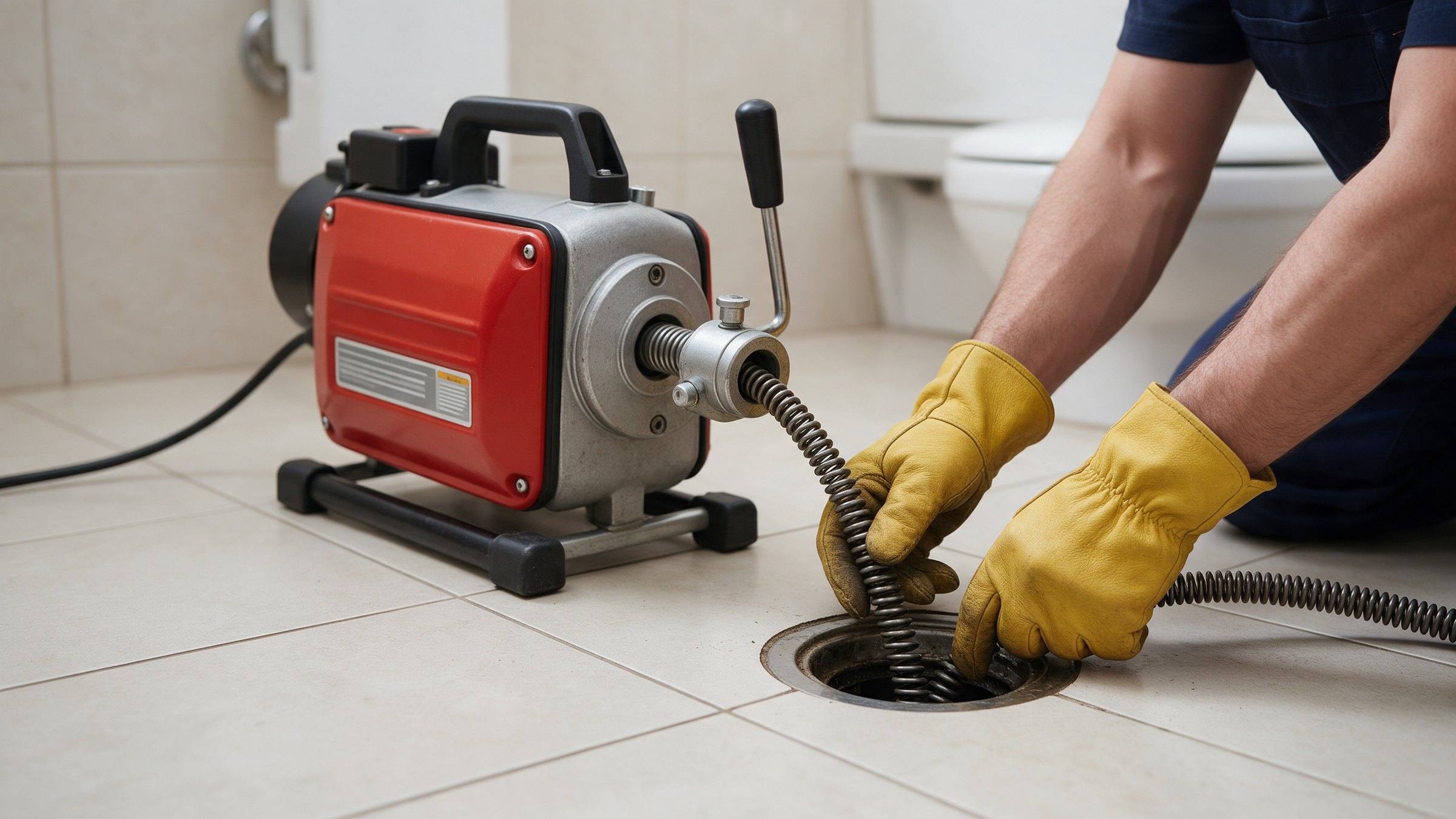 Elektrikli spiral makinesiyle banyo yer süzgecindeki tıkanıklığın açılması